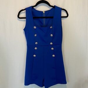 Reneshanta Women’s Doubled Breasted Blue Shorts Romper Sleeveless Size Small